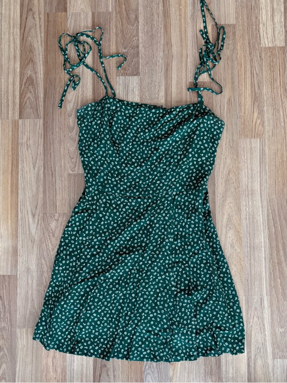 Reformation Forest Green Floral Tie-Back Mini Dress